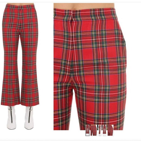 pushBUTTON Small Flared Red Plaid Pants - Picture 1 of 12